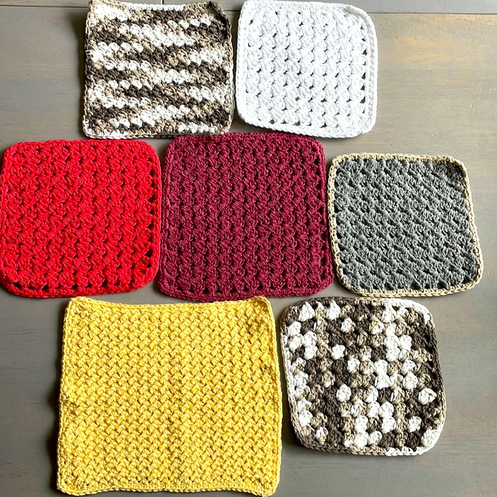 7 Hand Crafted Crochet Washcloths Crochet Dishcloths 100% Cotton